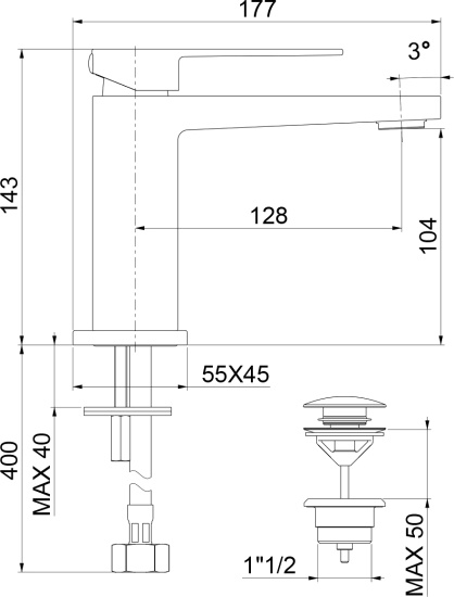 Смеситель для раковины Webert Pegaso PE830102560 черный