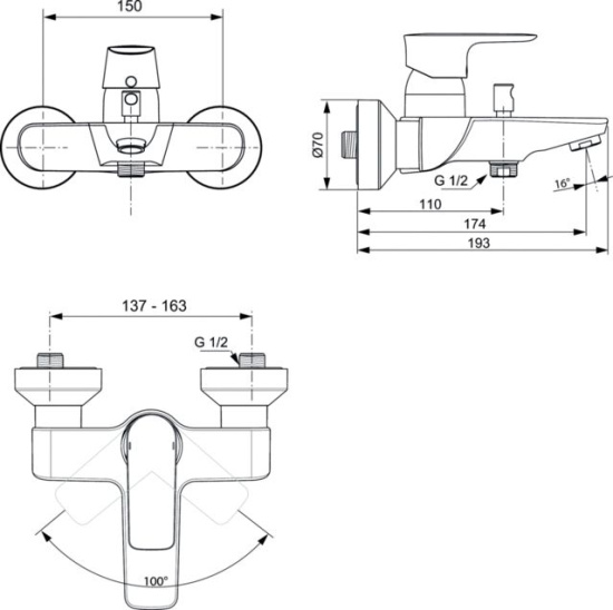 Смеситель для ванны Ideal Standard Connect Air A7033AA