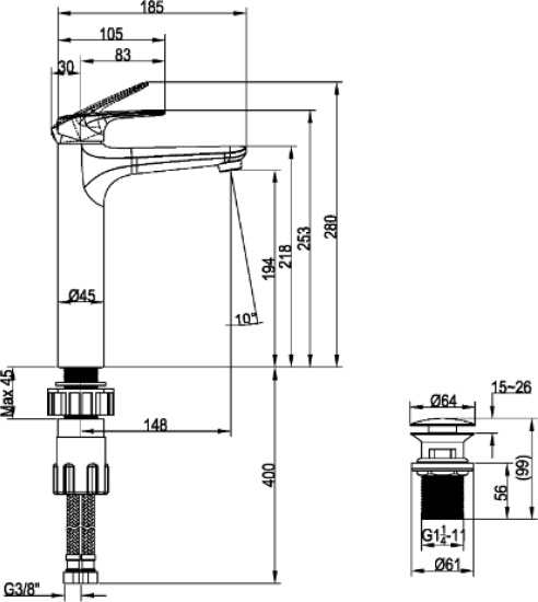Смеситель для раковины Villeroy & Boch O.novo Start TVW10510511061