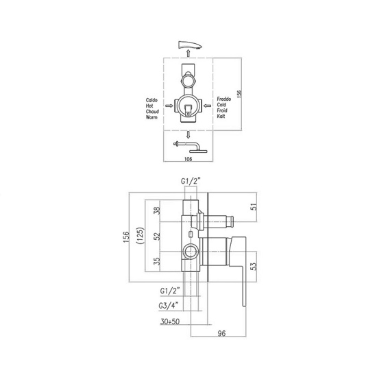 Смеситель для душа Webert Pegaso PE860101010, золото