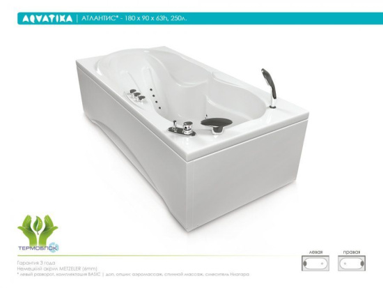 Акриловая ванна Aquatika Атлантис 180 см Basic