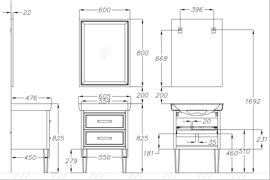 Мебель для ванной Opadiris Вегас 60, серая с опорами