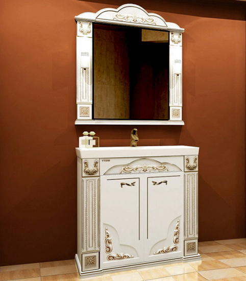 Тумба с раковиной Misty Барокко 100 белая, патина