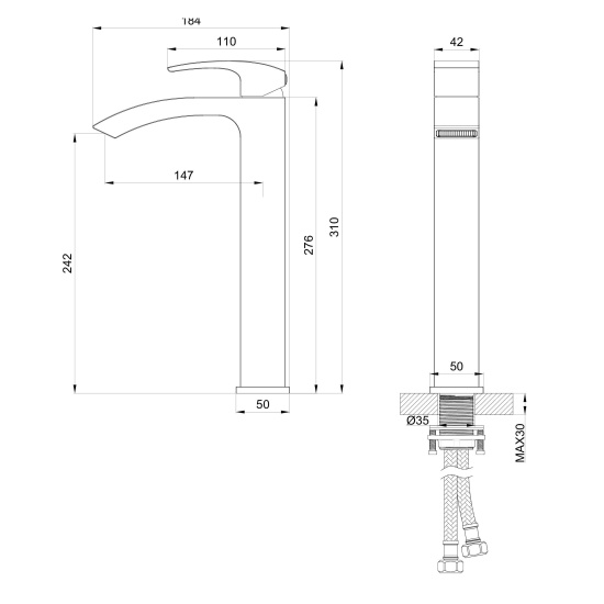 Смеситель для раковины Wonzon & Woghand Fit WW-88239009-BG высокий