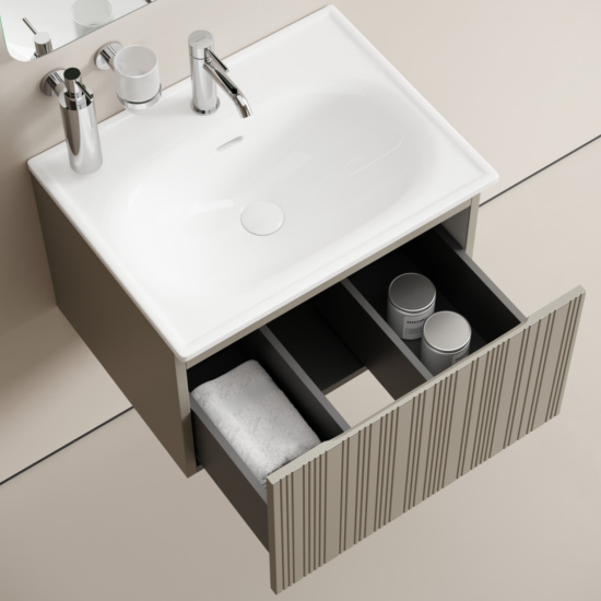 Тумба с раковиной Sancos Code 60 подвесная, серая платина, раковина белая