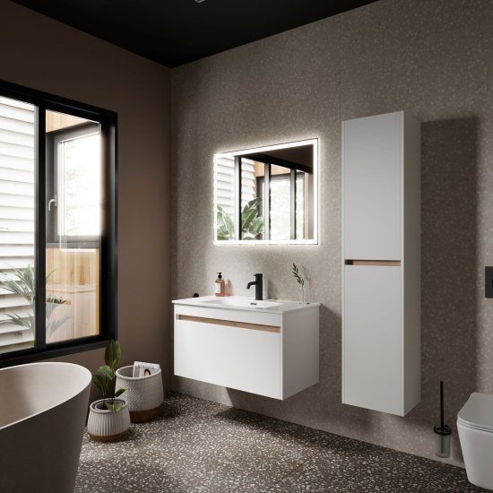 Тумба с раковиной Sancos Smart 90 белый глянец