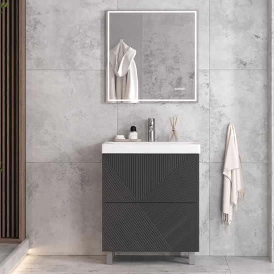 Тумба с раковиной Velvex Edge 60.2Y напольная, графит