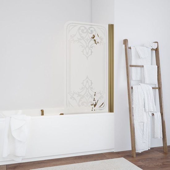 Шторка на ванну Vegas Glass EV 76 05 ARTDECO D1 R профиль бронза, стекло сатин рисунок