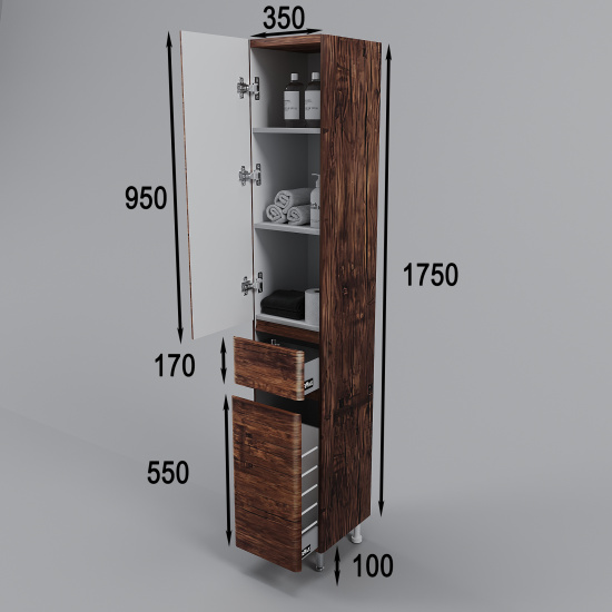 Пенал Style Line Атлантика 35 L Люкс старое дерево, с корзиной, Plus