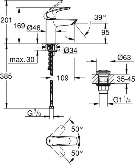 Смеситель для раковины Grohe Eurosmart 23988003