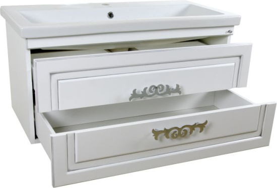 Мебель для ванной Misty Дели 80 белая, патина серебро