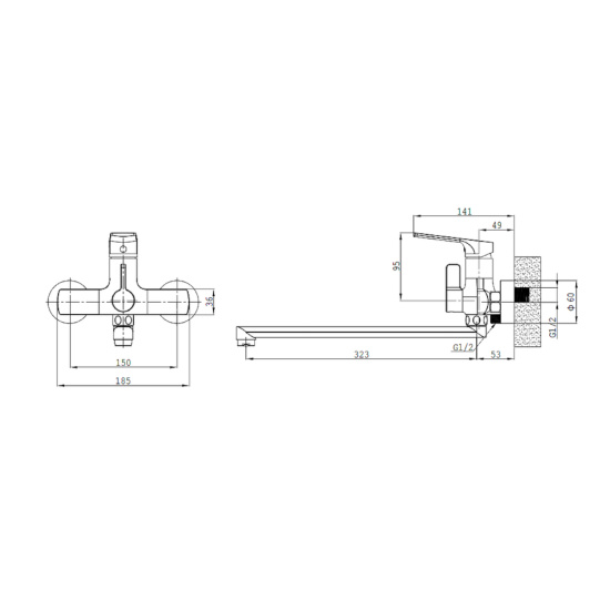Смеситель для ванны Splenka S30.22 универсальный