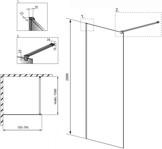 Душевая перегородка Radaway Modo X Black II Frame 80