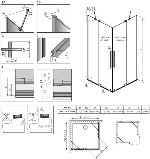 Душевой уголок Radaway Furo Gold KDD 110х80