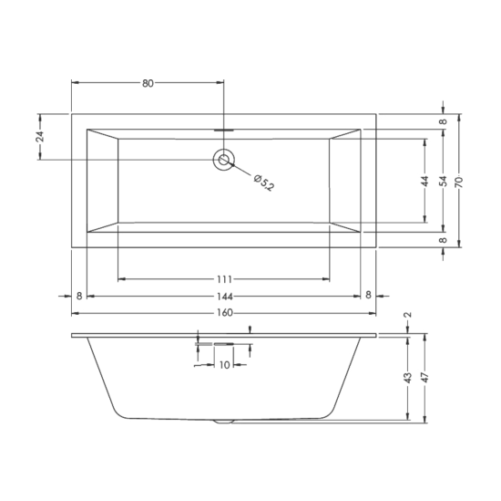 Акриловая ванна Riho Rething Cubic 160x70 Fall