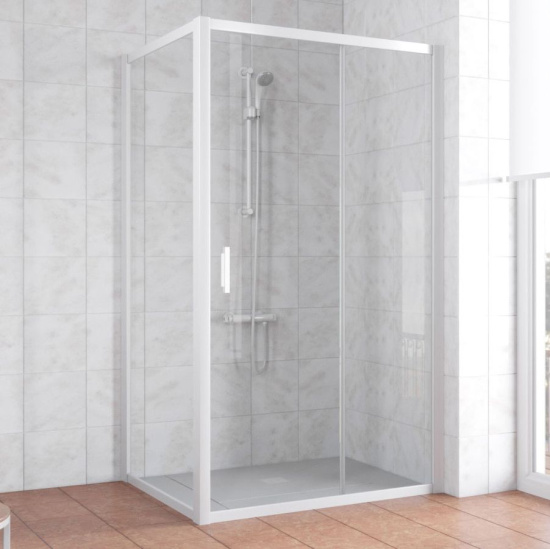 Душевой уголок Vegas Glass ZP+ZPV 100*90 01 01 профиль белый, стекло прозрачное