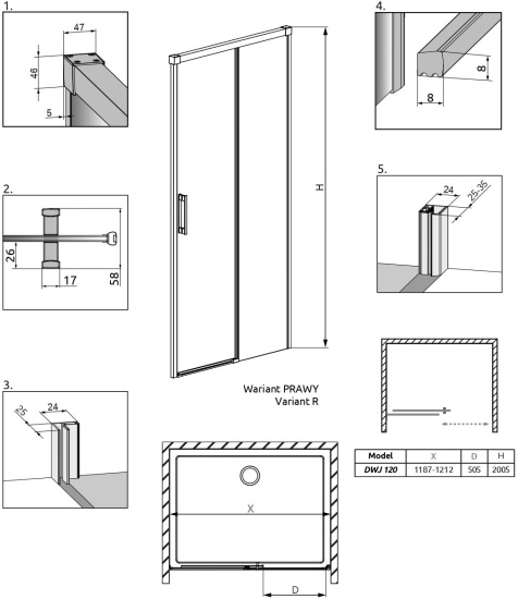 Душевая дверь в нишу Radaway Idea Black DWJ 120 R