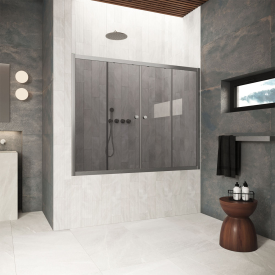 Шторка на ванну Vegas Glass Z2V Protec 165 11 07, профиль оружейная сталь, стекло графит