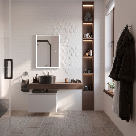 Зеркало Stworki Ольборг 80 с подсветкой, сенсор на зеркале, серое