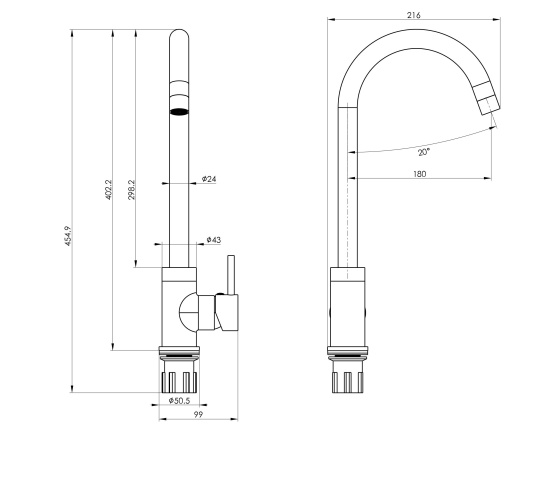 Смеситель для кухни Wonzon & Woghand WW-A21102-CR