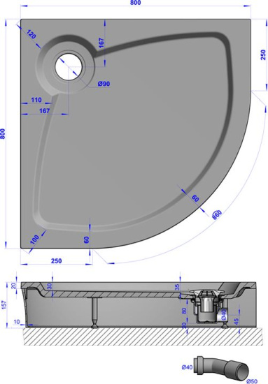 Поддон для душа GuteWetter Deluxe 80x80x16 R бежевый