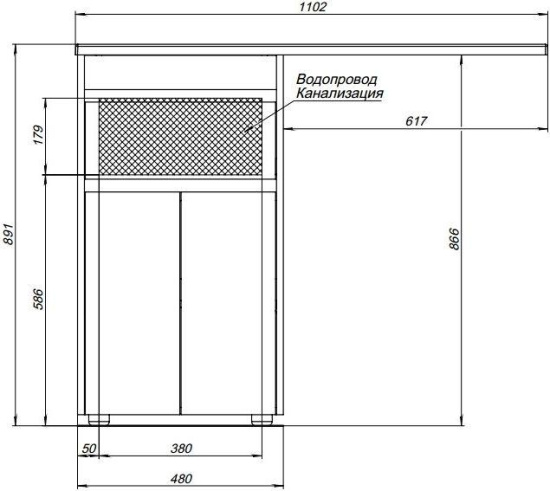 Тумба с раковиной Aquanet Токио 110 L белая напольная, 1 ящик, 2 дверцы