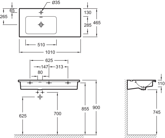 Мебель для ванной Jacob Delafon Madeleine 100 L черный блестящий