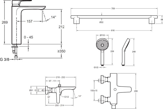Душевой комплект Jacob Delafon Aleo E72336-CP + E72319-CP + E99898RU-CP