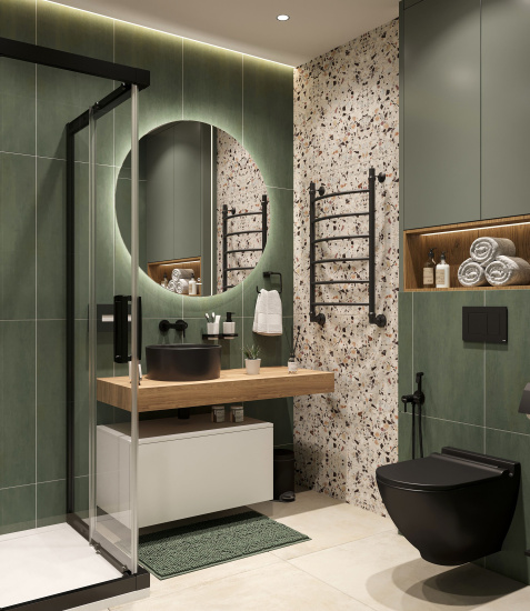 Мебель для ванной Stworki Ольборг 120 столешница дуб французский, без отверстий, с тумбой 80, с раковиной Stworki Rotenburg 40 черной