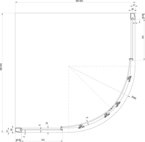 Душевой уголок Ravak BLCP4-90 Sabina Grape, профиль сатин