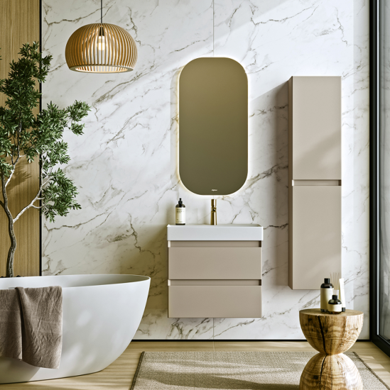 Тумба с раковиной Aqwella 5 stars Geometria 65 подвесная, 2 ящика, морская дюна