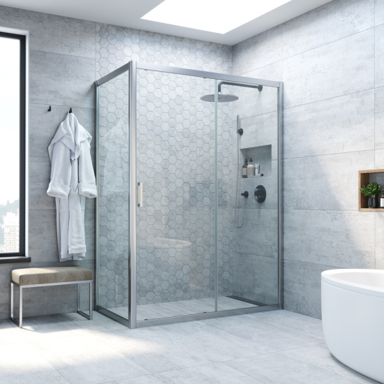 Душевой уголок Vegas Glass ZP+ZPV NOVO 130*90 07 01 профиль матовый хром, стекло прозрачное
