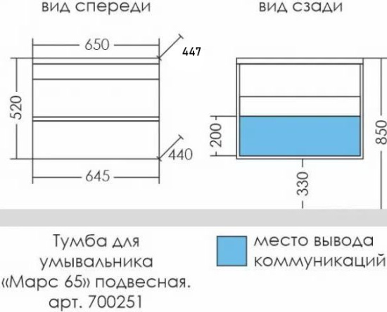 Тумба с раковиной СанТа Марс 65 подвесная