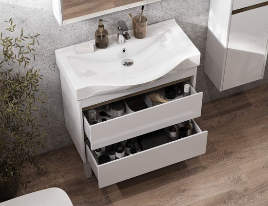 Тумба с раковиной Aquaton Нортон 80, подвесная, белый глянец