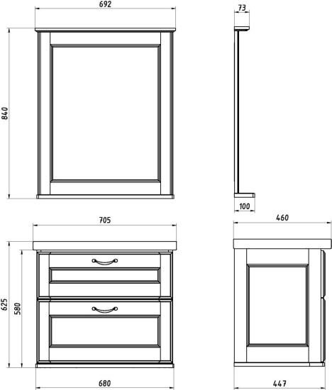 Мебель для ванной ASB-Woodline Прато 70 белая, патина серебро