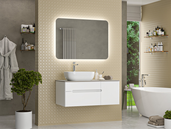 Тумба с раковиной Misty Роял 100 белая подвесная, со столешницей