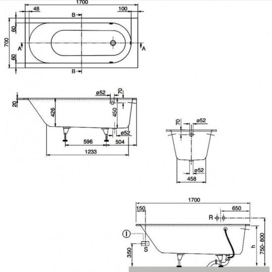 Квариловая ванна Villeroy & Boch Oberon UBQ170OBE2V-01