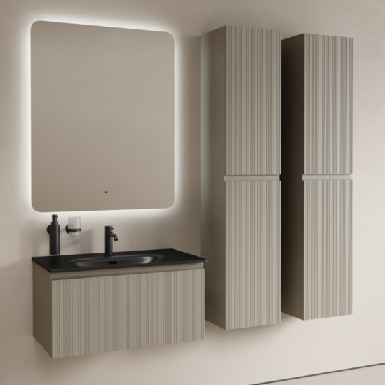 Тумба с раковиной Sancos Code 80 подвесная, серая платина, раковина черная