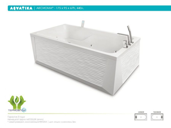 Акриловая ванна Aquatika Аксиома 175 см Basic