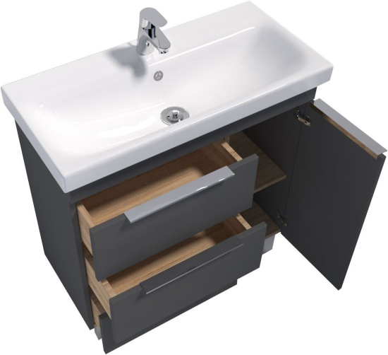 Тумба с раковиной 1MarKa Gaula 80Н черная, 3 ящика, 1 дверца