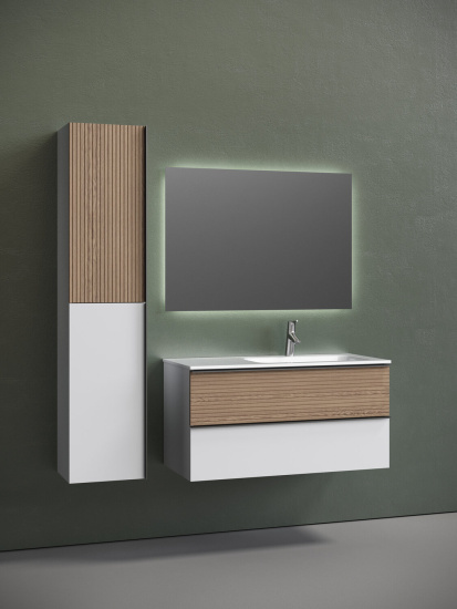 Тумба с раковиной Sancos Delta 100 дуб светлый/белый правая, DL100RW