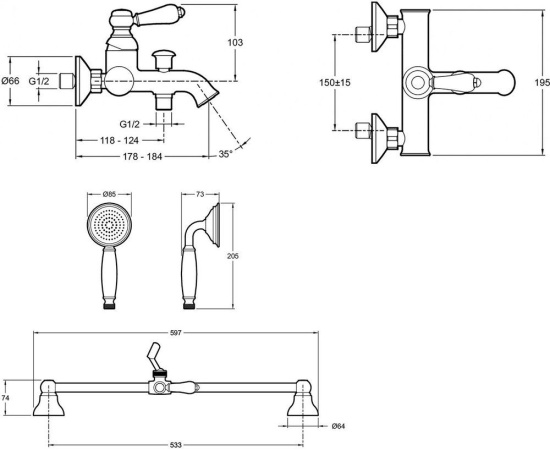 Душевой комплект Jacob Delafon Louise E24364-CP + E24363-CP