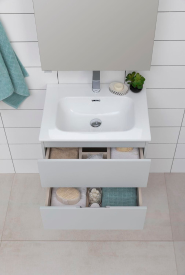 Тумба с раковиной Aquanet Алвита new 60 подвесная, серый, с ящиками