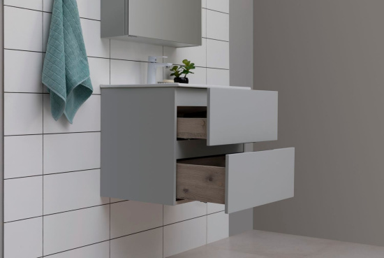 Тумба с раковиной Aquanet Алвита new 60 подвесная, серый, с ящиками