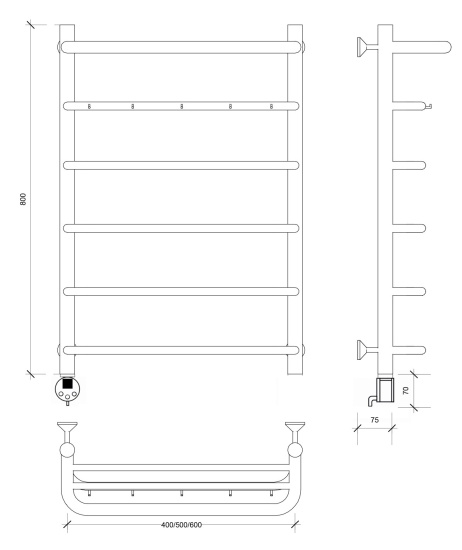 Полотенцесушитель электрический Secado Мерида 1 КСП 80/60 L, хром