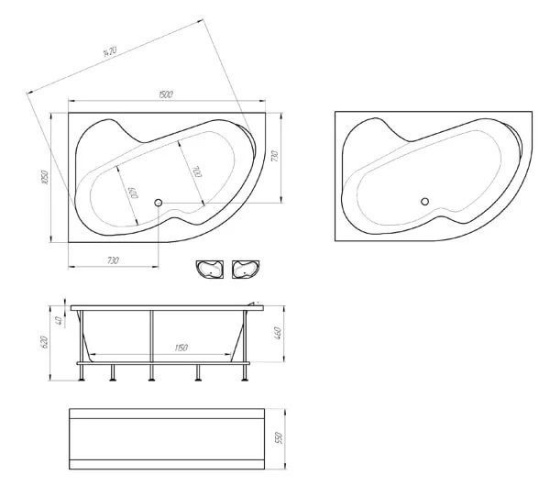 Акриловая ванна 1MarKa Aura 150 см L