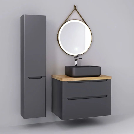 Тумба с раковиной Jorno Wood 80, серая, светлая столешница