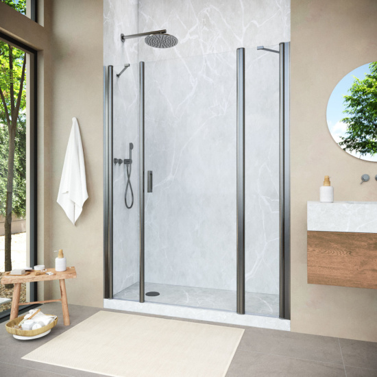 Душевая дверь в нишу Vegas Glass EP-2F NOVO h2000 190 11 crystalvision R, профиль оружейная сталь, стекло crystalvision