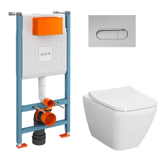 Инсталляция Vitra Integra 9856B003-7207 Square подвесной унитаз + кнопка