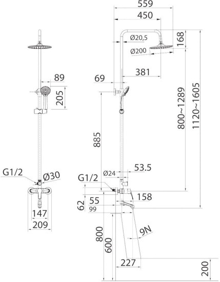 Душевая стойка Milardo Sterm STESB3FM06